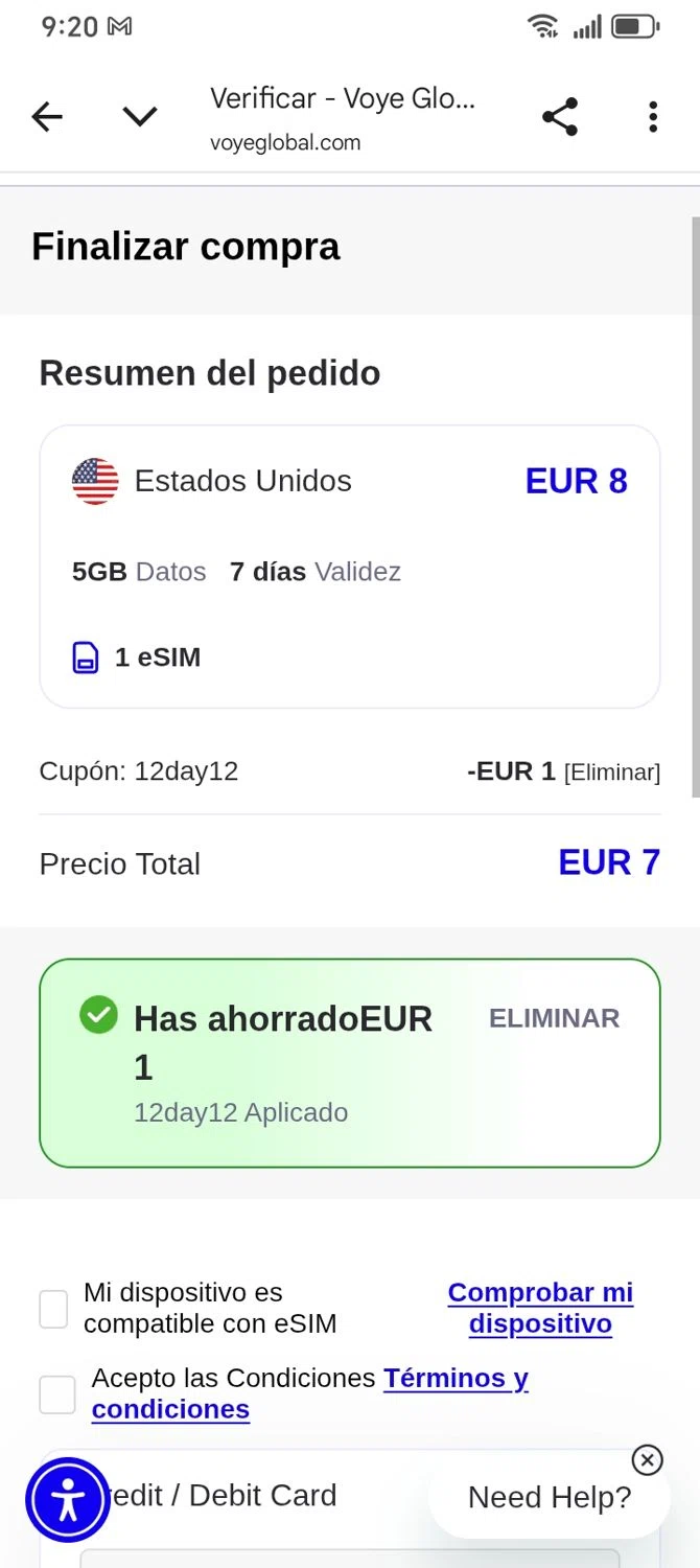 Voye Global promo code screenshot showing code 12DAY12 applied at Voye Global checkout page. Uploaded by SimplyCodes community member franksanchez on Dec 12, 2025