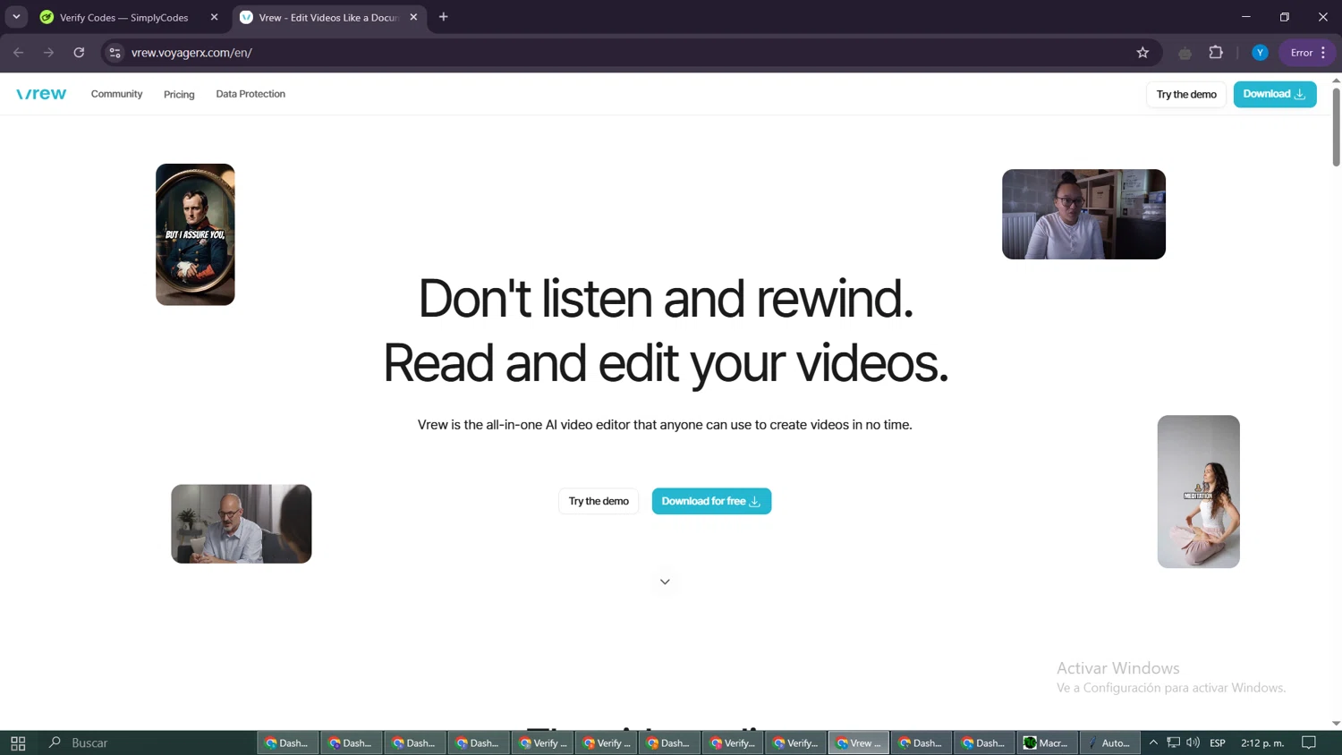 Vrew promo code screenshot showing code TAKE20 applied at Vrew checkout page. Uploaded by SimplyCodes community member Motorboot on Mar 30, 2025