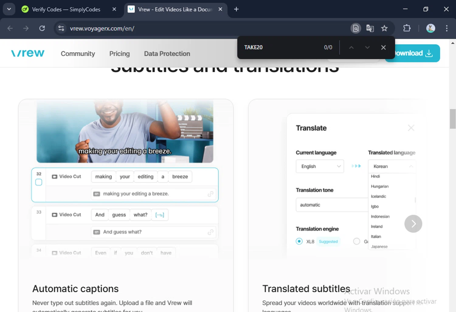 Vrew checkout page showing Vrew promo code box | Screenshot taken by SimplyCodes community member on Mar 23, 2025