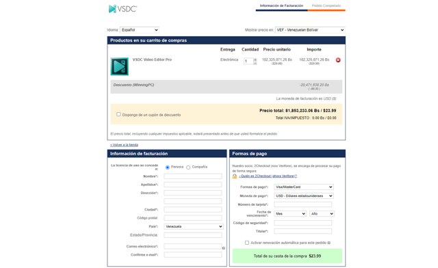 VSDC checkout page showing VSDC coupon code box | Screenshot taken by SimplyCodes community member on Feb 1, 2024