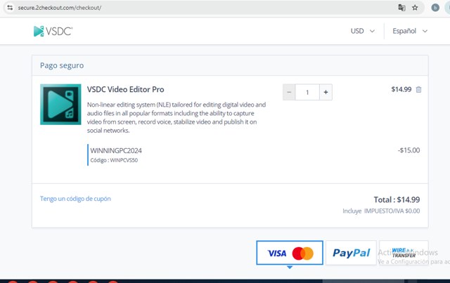 VSDC checkout page showing VSDC coupon code box | Screenshot taken by SimplyCodes community member on Oct 20, 2024
