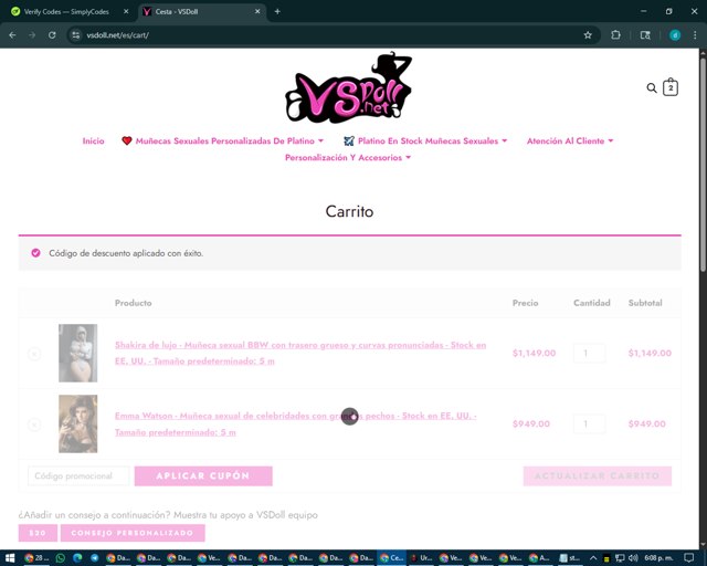 VSDoll checkout page showing VSDoll discount code box | Screenshot taken by SimplyCodes community member on Aug 18, 2025
