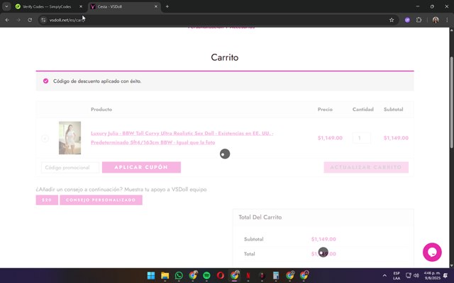 VSDoll checkout page showing VSDoll discount code box | Screenshot taken by SimplyCodes community member on Aug 9, 2025