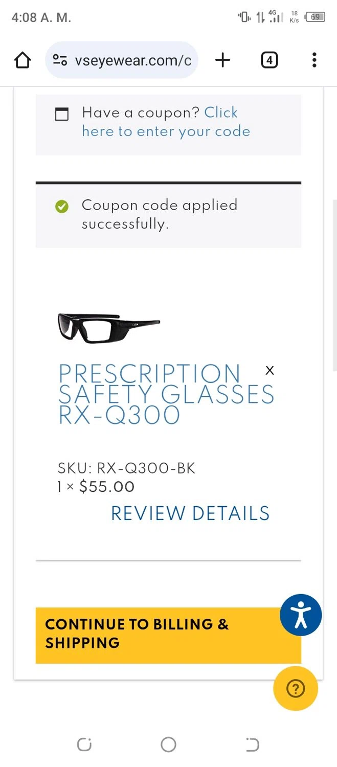 VS Eyewear discount code screenshot showing code VSD20 applied at VS Eyewear checkout page. Uploaded by SimplyCodes community member Francisco01 on May 27, 2025
