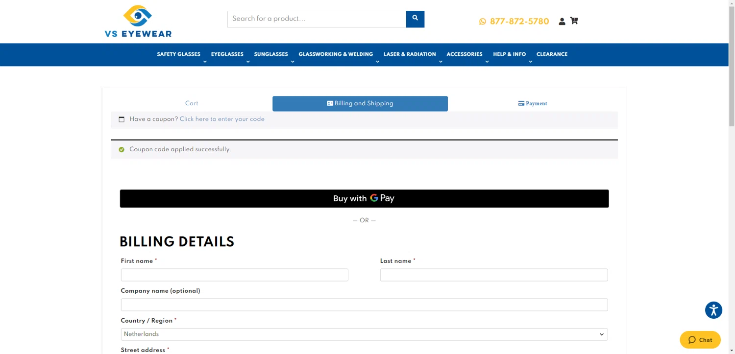 VS Eyewear discount code screenshot showing code VSD15 applied at VS Eyewear checkout page. Uploaded by SimplyCodes community member NobleMaestro6498 on Jul 24, 2025