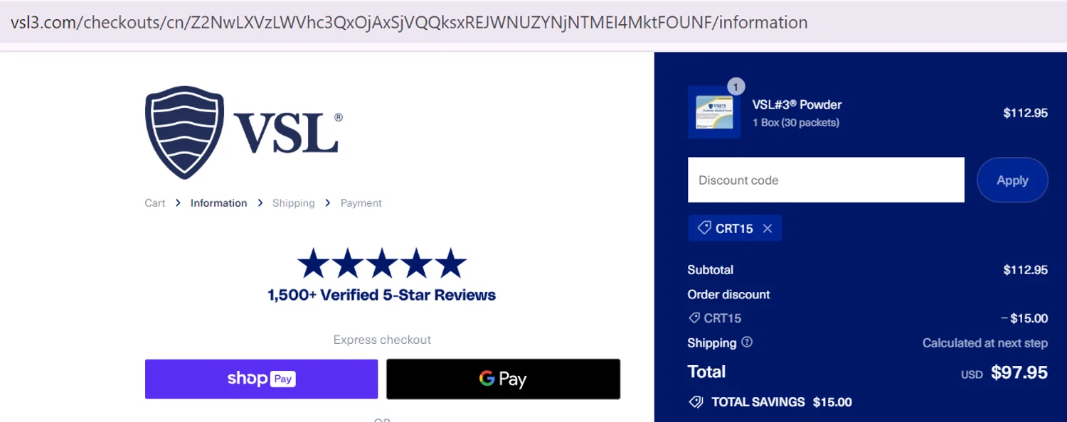 where to use VSL#3 promo code box