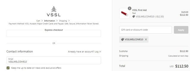 VSSL checkout page showing VSSL discount code box | Screenshot taken by SimplyCodes community member on Mar 3, 2021