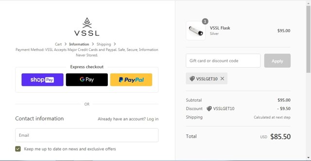 VSSL checkout page showing VSSL discount code box | Screenshot taken by SimplyCodes community member on Mar 3, 2021