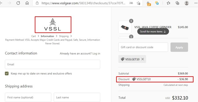 VSSL checkout page showing VSSL discount code box | Screenshot taken by SimplyCodes community member on Apr 1, 2021