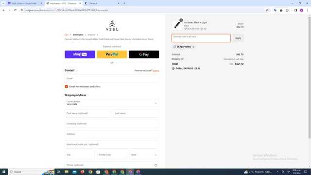 VSSL checkout page showing VSSL discount code box | Screenshot taken by SimplyCodes community member on Feb 7, 2024