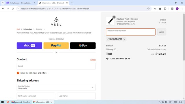 VSSL checkout page showing VSSL discount code box | Screenshot taken by SimplyCodes community member on Mar 18, 2024