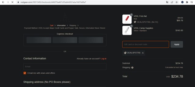 VSSL checkout page showing VSSL discount code box | Screenshot taken by SimplyCodes community member on Aug 24, 2022