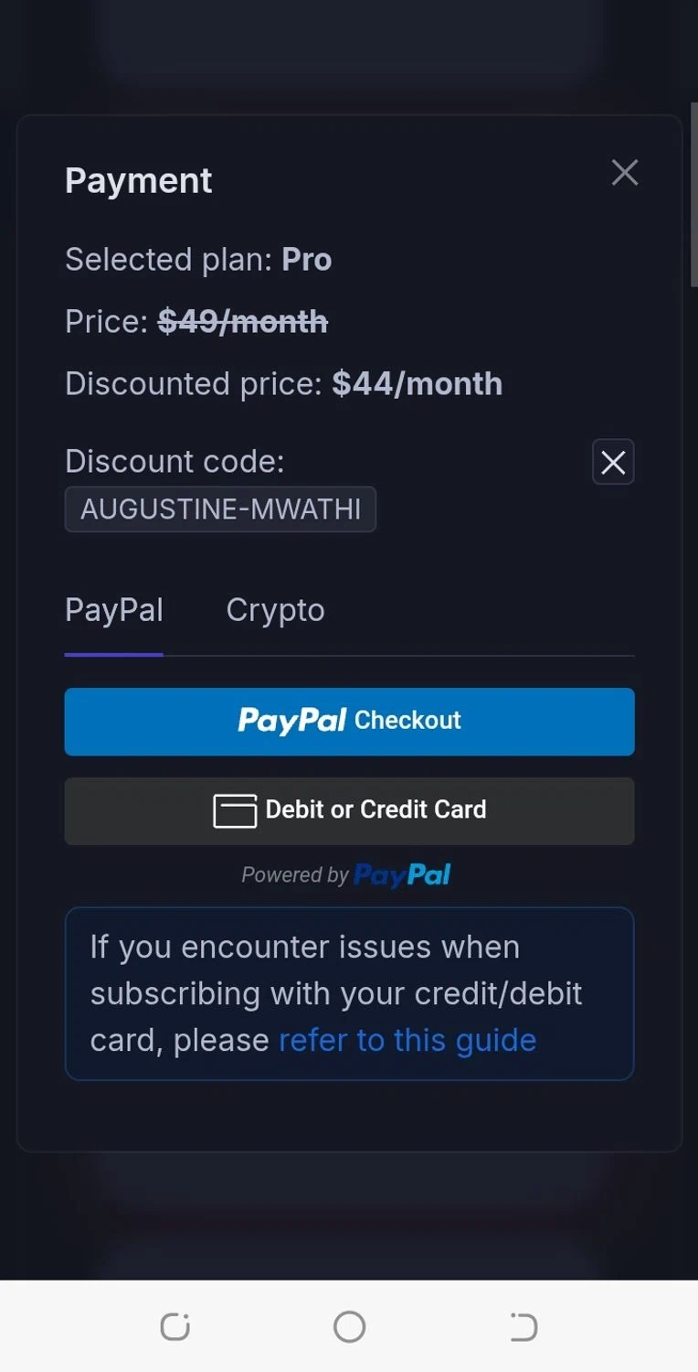 Vsub discount code screenshot showing code AUGUSTINE-MWATHI applied at Vsub checkout page. Uploaded by SimplyCodes community member aguirremariagabriela on May 1, 2025