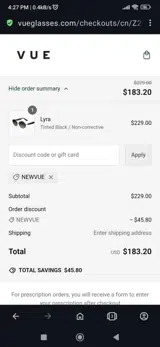 Newvue coupon verification screenshot