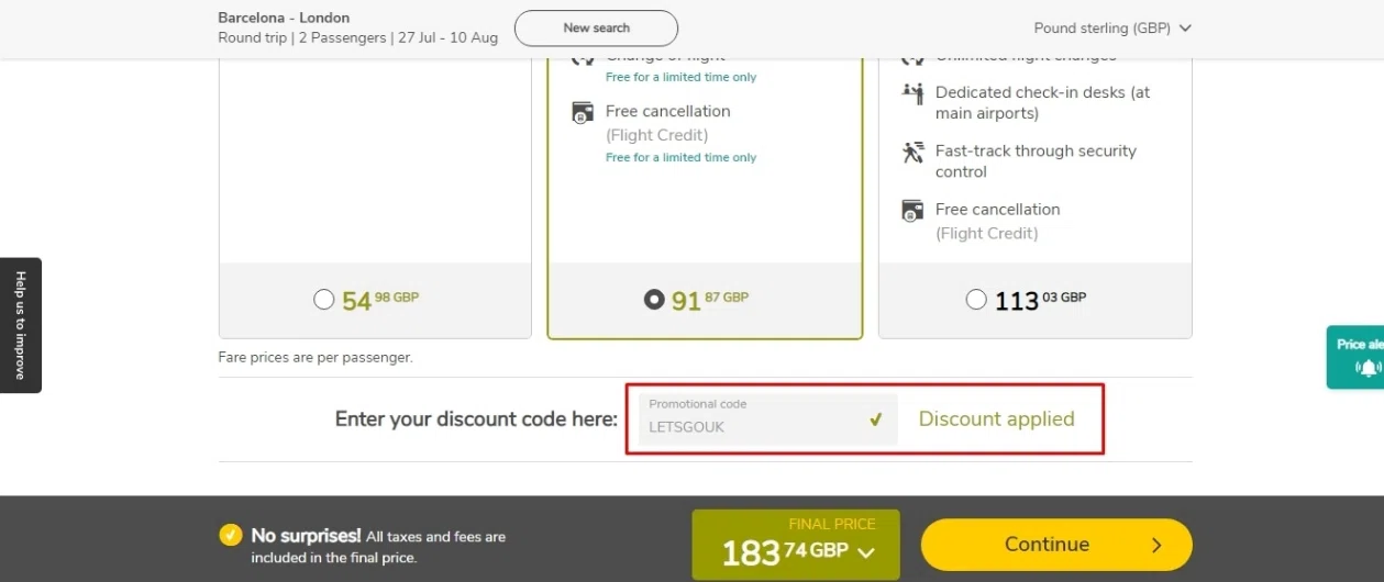 where to use Vueling promo code box