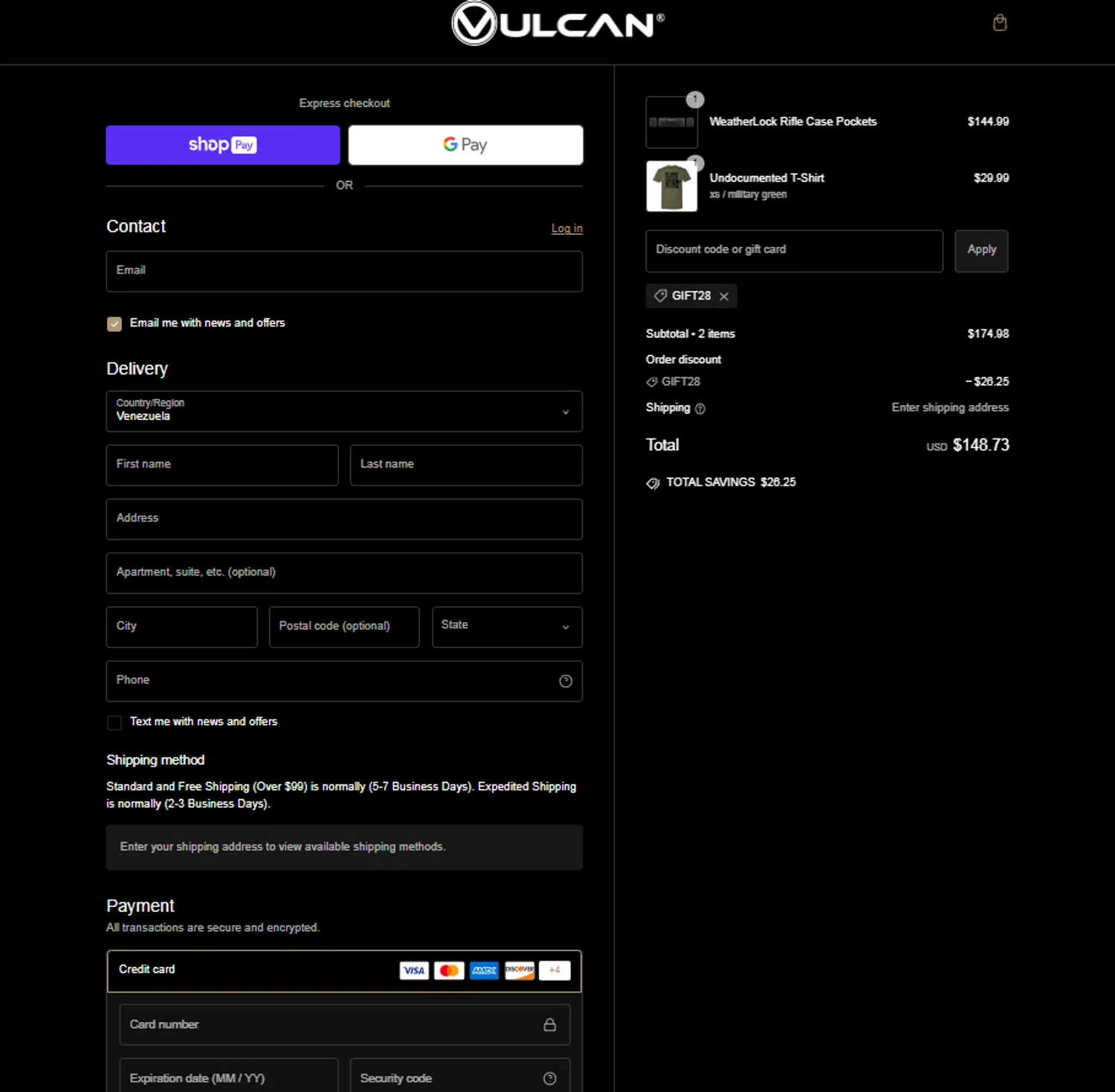 where to use Vulcan promo code box