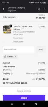 20FREE coupon verification screenshot