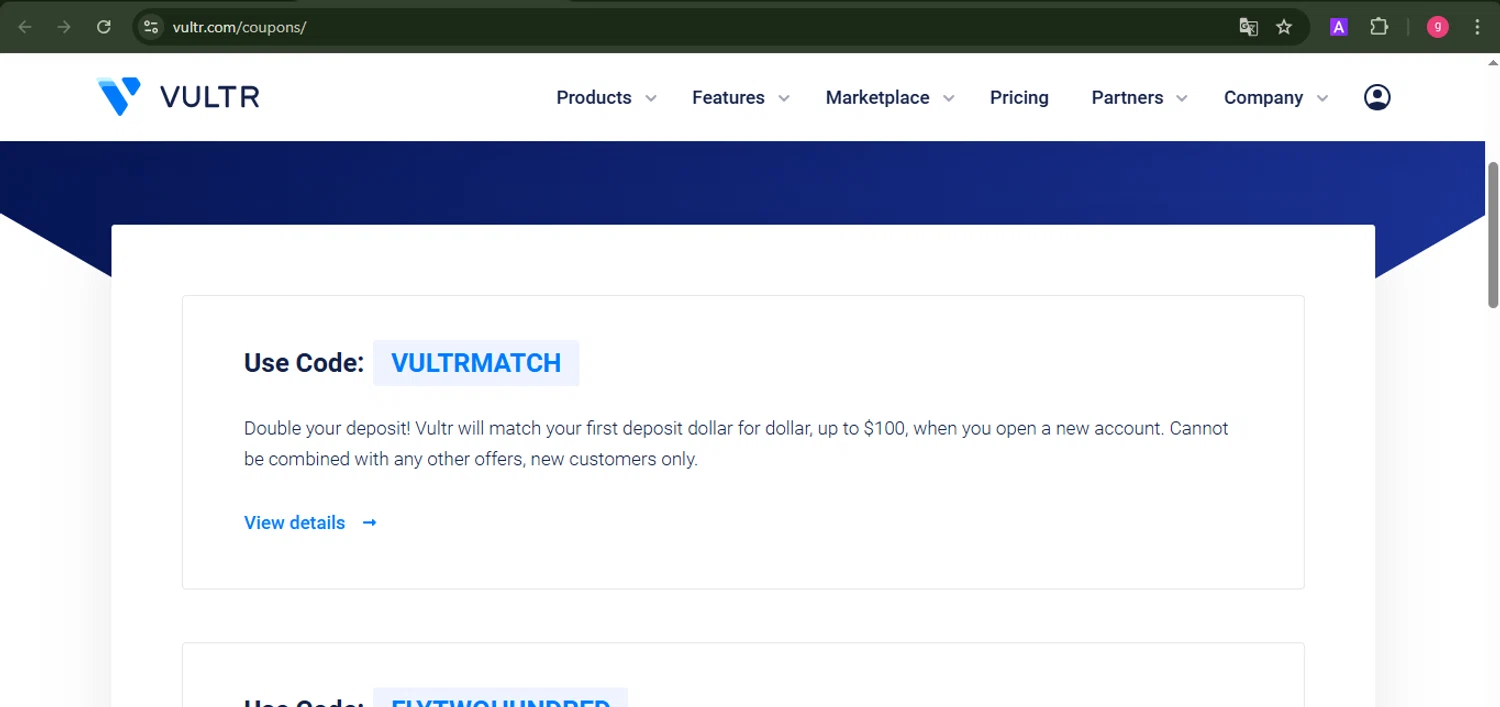Vultr checkout page showing Vultr promo code box | Screenshot taken by SimplyCodes community member on Mar 12, 2025