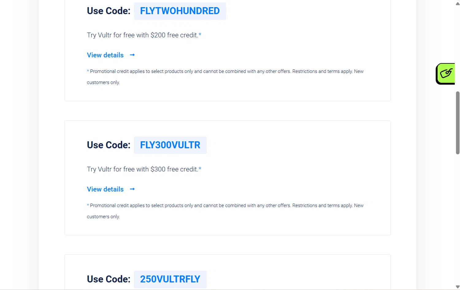 Vultr promo code screenshot showing code FLY300VULTR applied at Vultr checkout page. Uploaded by SimplyCodes community member HoneyJean on Apr 26, 2025