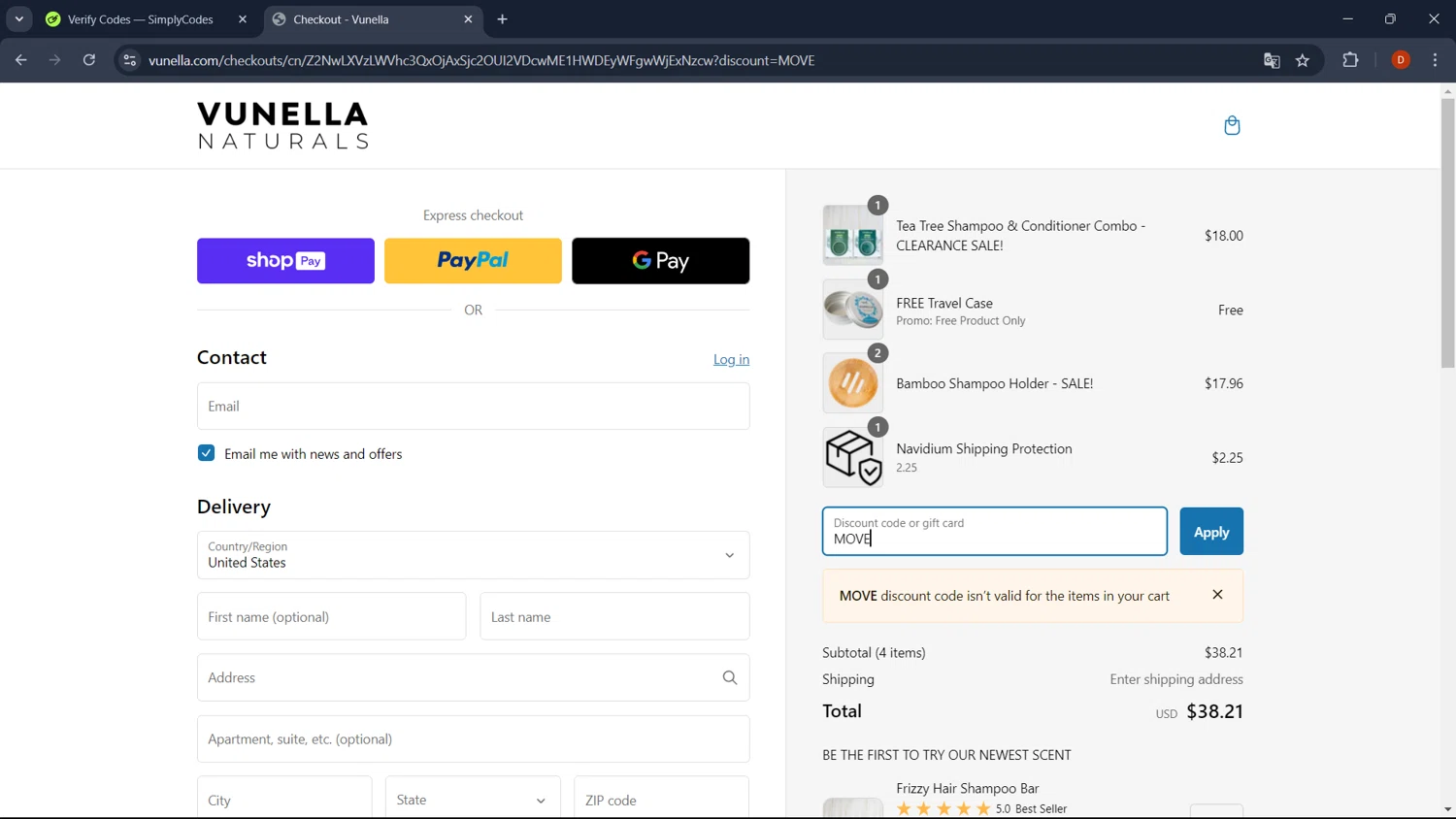 where to use Vunella promo code box