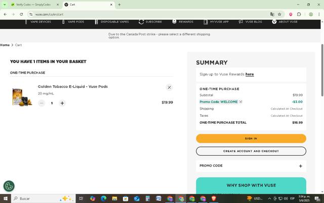 Vuse checkout page showing Vuse promo code box | Screenshot taken by SimplyCodes community member on Jun 5, 2025