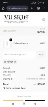 ADBQ1 coupon verification screenshot