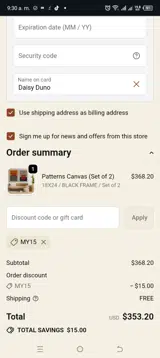 MY15 coupon verification screenshot