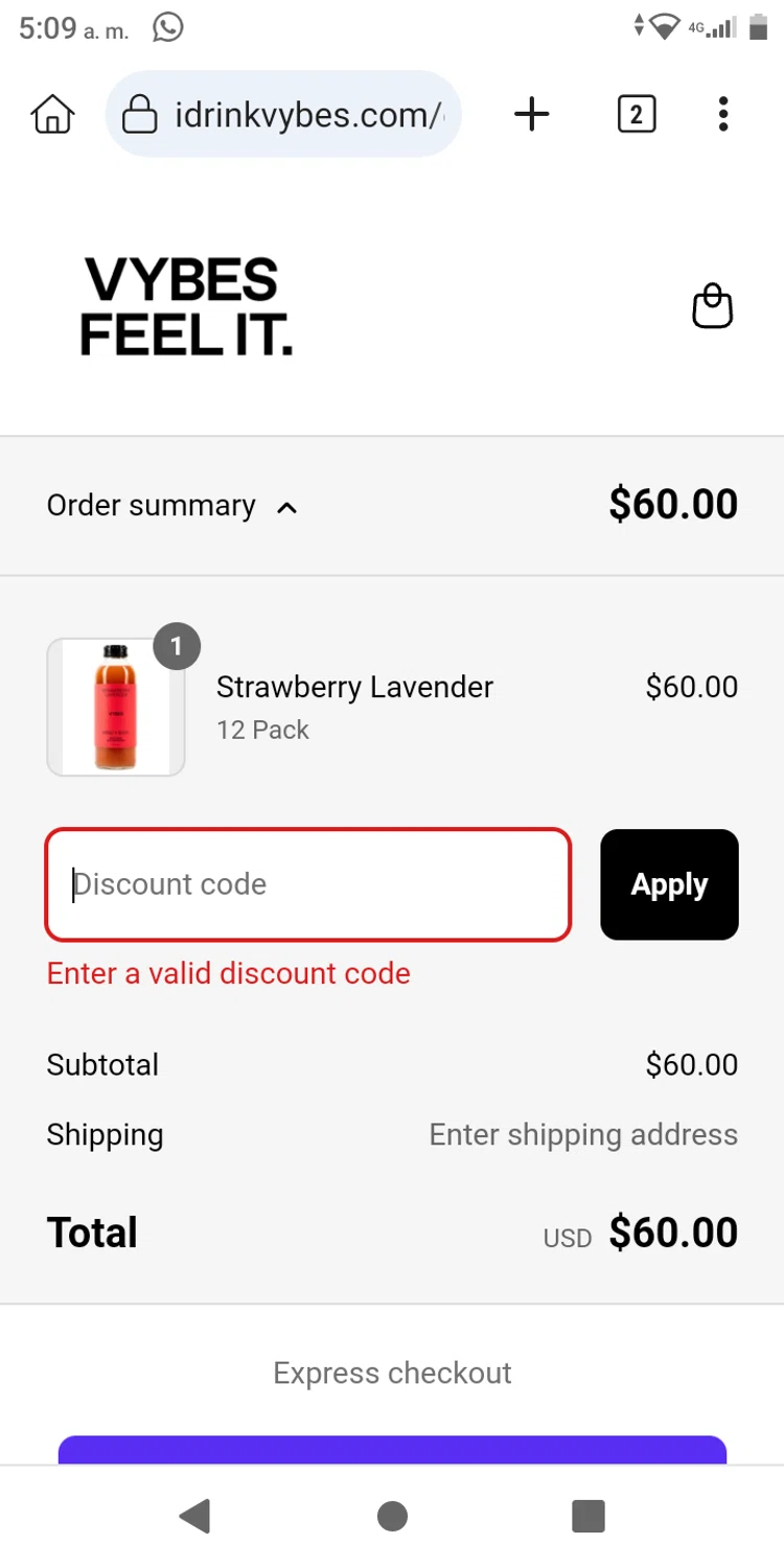 Vybes promo code screenshot showing code WELCOME150 applied at Vybes checkout page. Uploaded by SimplyCodes community member franksanchez on Apr 5, 2025