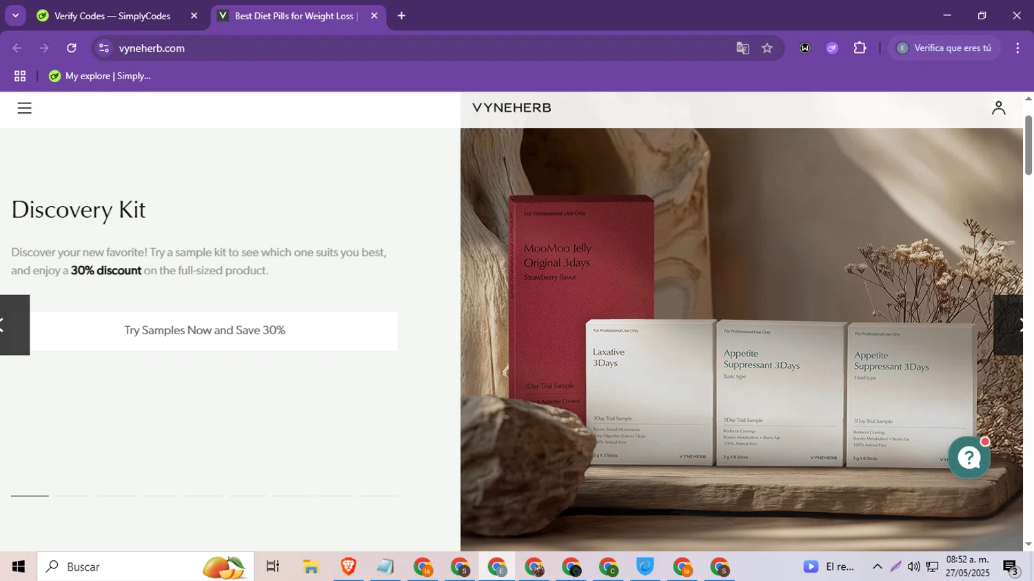 Vyneherb promo code screenshot showing code VYNE15 applied at Vyneherb checkout page. Uploaded by SimplyCodes community member MoneySeeker8573 on May 27, 2025