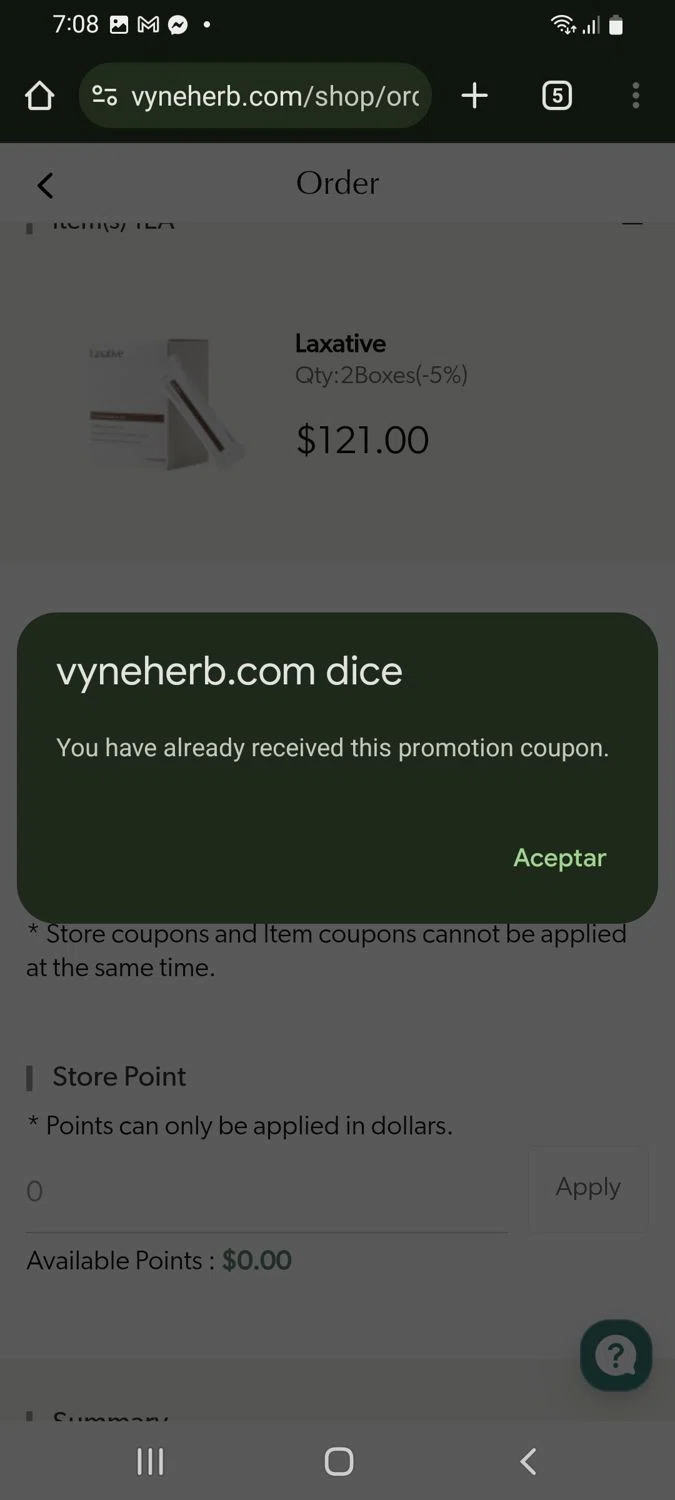 Vyneherb checkout page showing Vyneherb promo code box | Screenshot taken by SimplyCodes community member on Apr 28, 2025