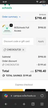 CHECKOUT20 coupon verification screenshot