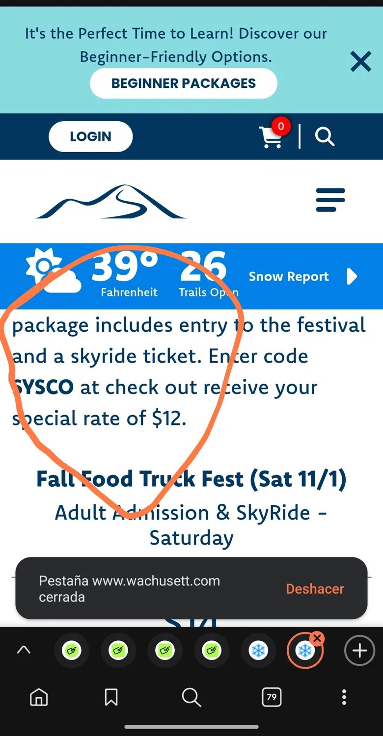 Wachusett Mountain coupon code screenshot showing code SYSCO applied at Wachusett Mountain checkout page. Uploaded by SimplyCodes community member Dejadepicharme on Jan 11, 2026
