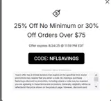 NFLSAVINGS coupon verification screenshot