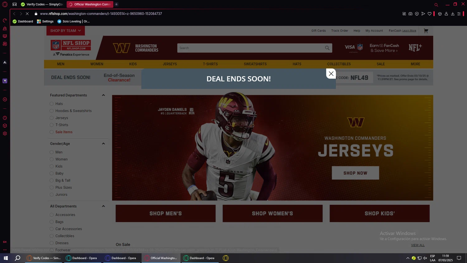 Washington Commanders promo code screenshot showing code BUDLIGHT applied at Washington Commanders checkout page. Uploaded by SimplyCodes community member BANKAI on Mar 7, 2025