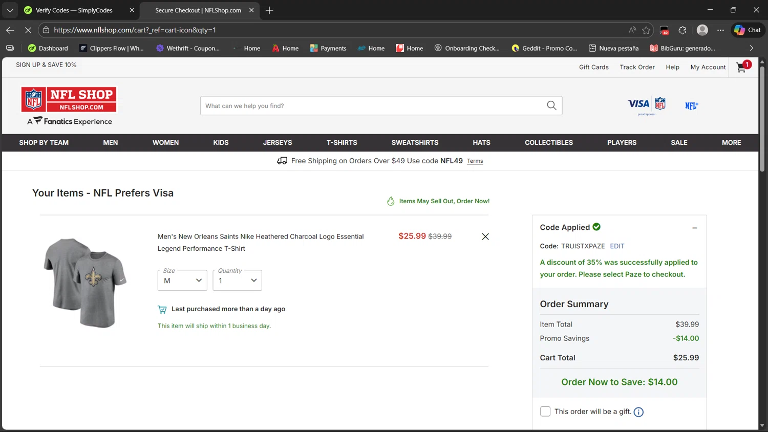 Washington Commanders checkout page showing Washington Commanders promo code box | Screenshot taken by SimplyCodes community member on Feb 6, 2026
