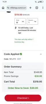 Washington Commanders coupon verification screenshot