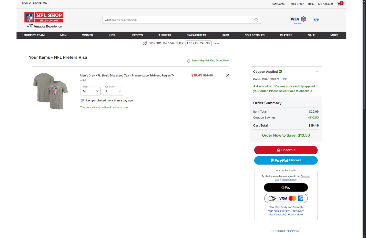 Washington Commanders promo code screenshot showing code CHASEXPAZE applied at Washington Commanders checkout page. Uploaded by SimplyCodes community member User404 on Oct 4, 2025