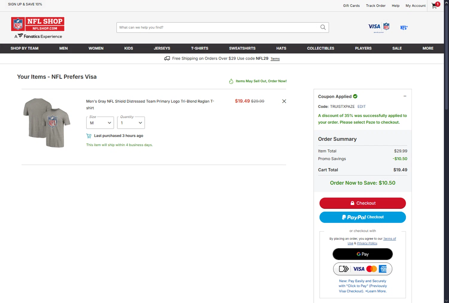 Washington Commanders promo code screenshot showing code TRUISTXPAZE applied at Washington Commanders checkout page. Uploaded by SimplyCodes community member User404 on Sep 15, 2025