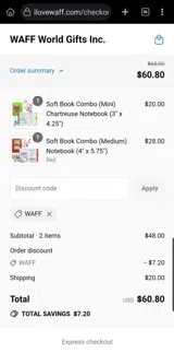 Waff coupon verification screenshot