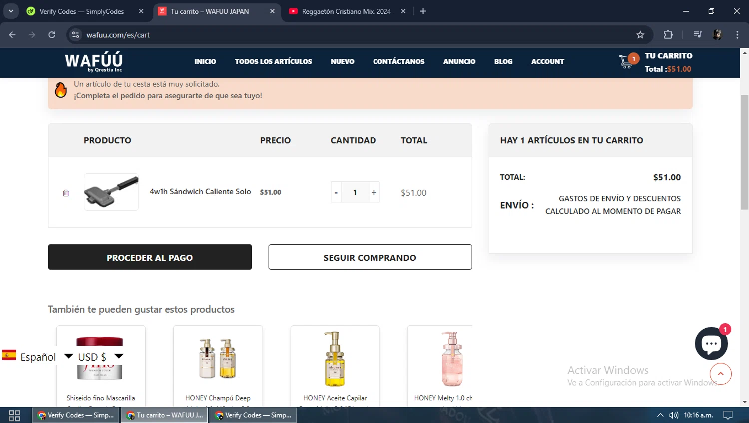 WAFUU checkout page showing WAFUU discount code box | Screenshot taken by SimplyCodes community member on Dec 7, 2024