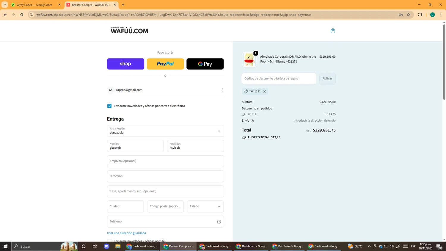 WAFUU checkout page showing WAFUU discount code box | Screenshot taken by SimplyCodes community member on Nov 10, 2025
