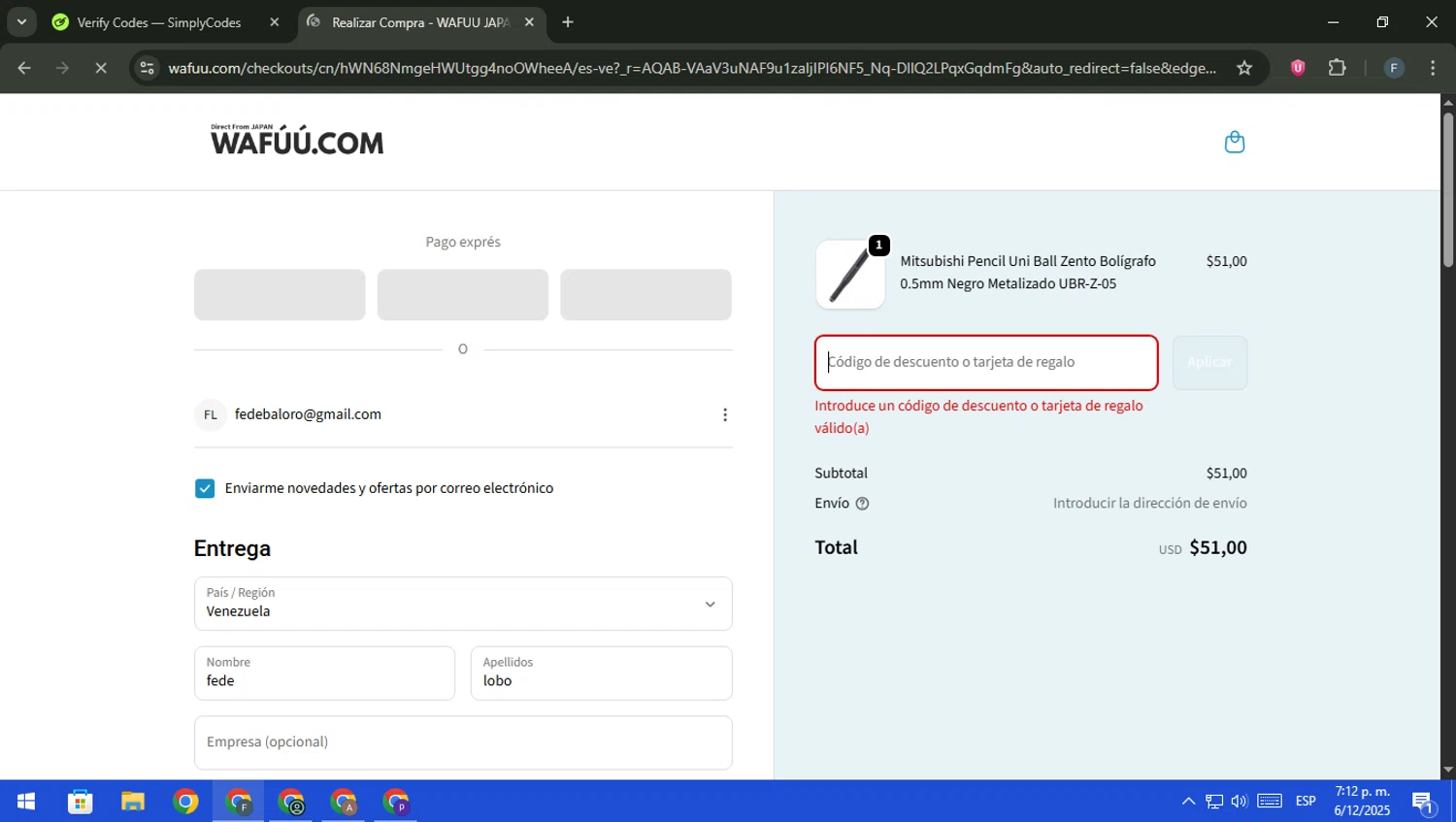 WAFUU discount code screenshot showing code BFGOGO applied at WAFUU checkout page. Uploaded by SimplyCodes community member pajarito on Dec 6, 2025