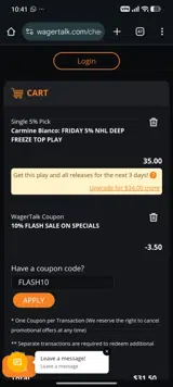 WagerTalk coupon verification screenshot