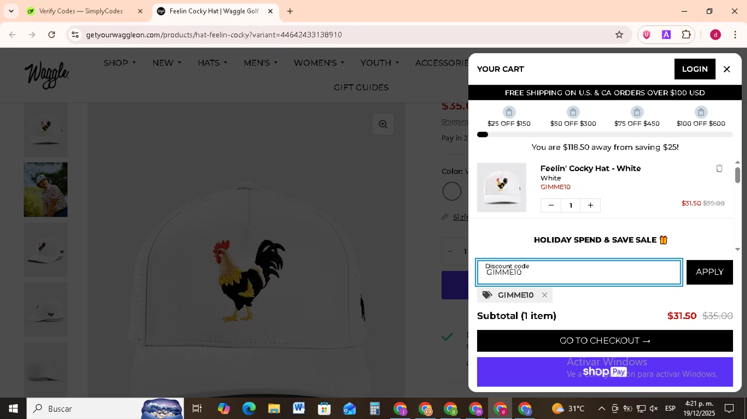 Waggle discount code screenshot showing code Gimme10 applied at Waggle checkout page. Uploaded by SimplyCodes community member FrugalMonarch7277 on Dec 19, 2025