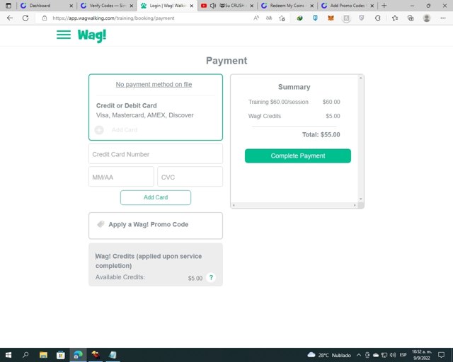 Wag! checkout page showing Wag! promo code box | Screenshot taken by SimplyCodes community member on Oct 8, 2022