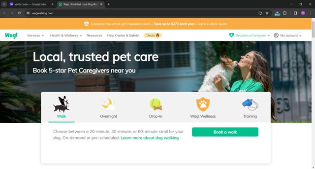 Wag! checkout page showing Wag! promo code box | Screenshot taken by SimplyCodes community member on Dec 13, 2023