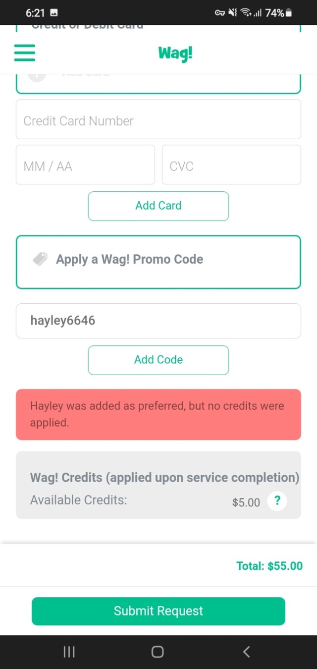 Wag! checkout page showing Wag! promo code box | Screenshot taken by SimplyCodes community member on Aug 22, 2023
