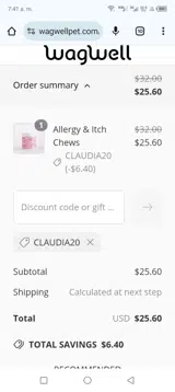 CLAUDIA20 coupon verification screenshot