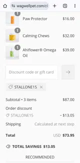 STALLONE15 coupon verification screenshot