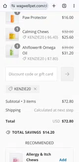 KENZIE20 coupon verification screenshot